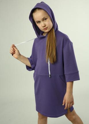 Детское платье туника худи для девочки цвет фиолетовый, 6 7 8 9 10 11 12 лет6 фото