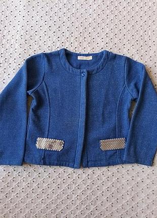 Стильный кардиган на флисе для девочки свитшот утепленный кофта праздничная с пайетками