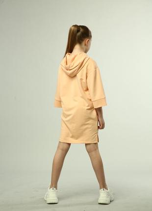Детское платье туника худи для девочки цвет персиковый, 6 7 8 9 10 11 12 лет2 фото