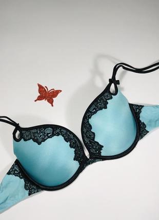 Красивий бірюзовий безшовний бюстгальтер з кружевом і великим пуш ап 2,5см❣️