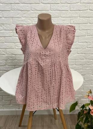 Блузочка блуза из прошвы цвета чайной розы р 50(16) бренд "shein"1 фото