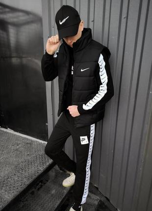Комплект жилетка + спортивний костюм nike лампас чорний 🔥1 фото