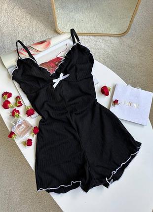 Сексуальный комбинезон пижама, черный домашний комбинезон шортами, короткий комбез пижама1 фото