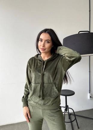 Велюровий спортивний костюм жіночий весняний на весну базовий демісезонний чорний сірий рожевий зелений бежевий синій хакі з капюшоном батал