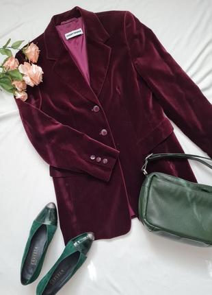 Бархатный двубортный пиджак бордового винного цвета2 фото