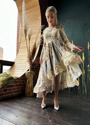 Сукня довга в стилі zimmermann нарядна зі шлейфом сітка органза кремова молоко3 фото
