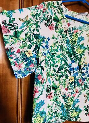 Свободная летняя натуральная блуза. растительный принт2 фото