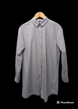 Подовжена бавовняна сорочка в смужку, сорочка в смужку голубого кольору1 фото