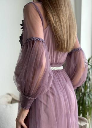 Накладний платіж ❤ святкова сукня міді з фатиновою спідницею і мереживом пояс перлини3 фото