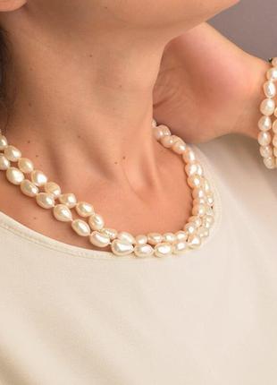 Намисто браслет білі перли природні. 9,5 мм, довжина 45 см3 фото