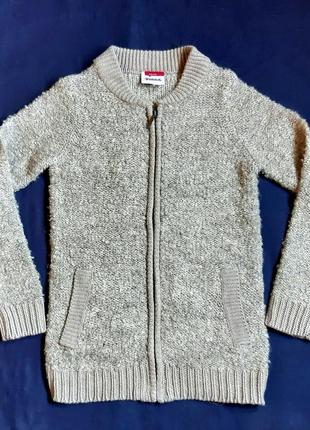 Світло сіра тепла в'язана кофта букле "yigga" німеччина на 9-10 років (134-140см)