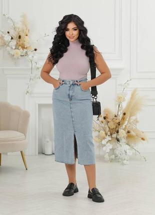 Джинсова спідниця з розрізом , великихрозмірів