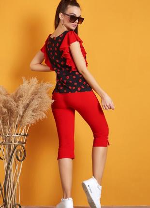 Летняя блуза(блузка) кофточка с рукавами-воланами. креп-шифон. черный с красным s2 фото