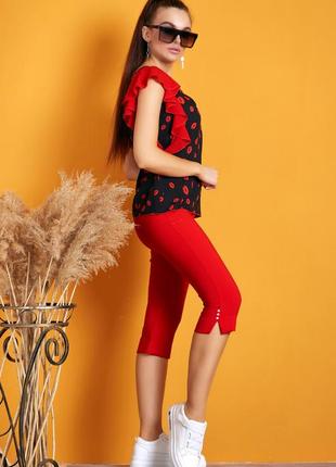Летняя блуза(блузка) кофточка с рукавами-воланами. креп-шифон. черный с красным s4 фото
