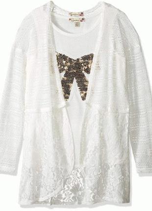 Святковий комплект з топа і мереживного кардігана