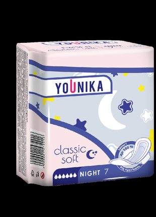 Гигиенические прокладки younika classic night soft, 7 шт на 6 капель1 фото