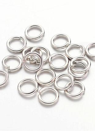 Набір 20 шт сполучні кільця, різьблені, круглі, колір: срібло, діаметр 4 мм