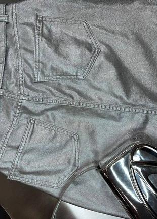 Юбка джинсовая с разрезом напылением серебряная4 фото