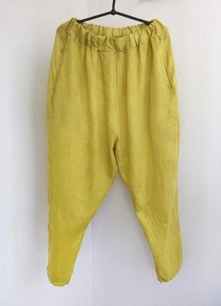 Италия бохо льняные желтые штаны джоггеры брюки из льна