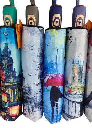 Женский зонт полуавтомат на 9 спиц от frei regen с принтом города, сатиновый купол,...