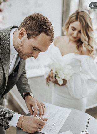 Біла сукня весільна міді на розпис загс вінчання вечірня нарядна біле плаття белое...