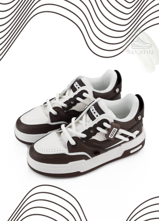 Кросівки жіночі біло-коричневі екошкіра демісезон