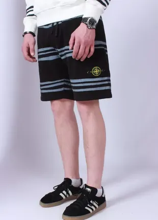 Шорты stone island × supreme striped cotton fleece shorts bermuda in black