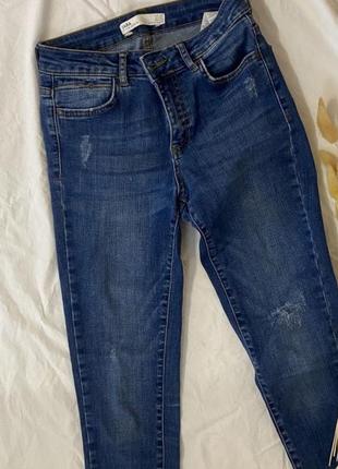 Базовые джинсы xs/s zara турция джинсовые скинни синие с высокой посадкой штаны в обтяжку джинсовые1 фото