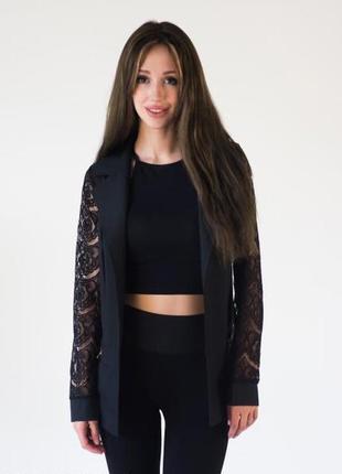 Кардиган, р.42-52, летний с гипюровыми рукавами, черный, garcia 21344