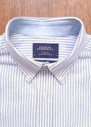 Сорочка біла блакитна смужка charles tyrwhitt slim fit розмір m коттон 100%3 фото