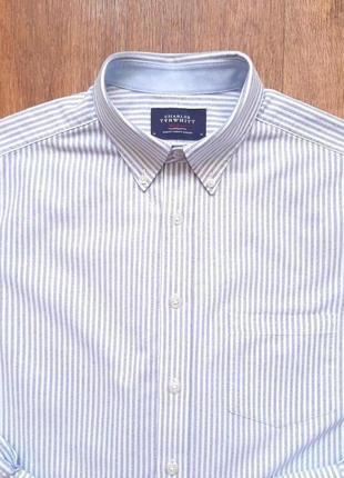 Рубашка белая голубая полоска charles tyrwhitt slim fit размер m коттон 100%