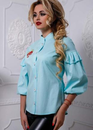 Женская блузка(блуза) с широкими рукавами три четверти. свободная. голубая m