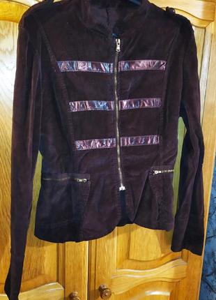 Вильветовый коричневий піджак на блискавці,під гусарський стиль, розмір с,м