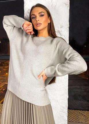 Женский джемпер, свитер, свободный, универслаьный размер. однотонный. серый  un3 фото