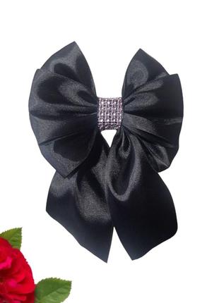 Бант чорний для волосся великій на шпильці качечці hand made 15х19 см