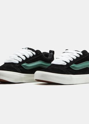 Мужские кеды vans knu skool black white green7 фото