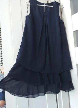 Легкое, летнее, стильное платье из нежного шифона темно-синего цвета2 фото