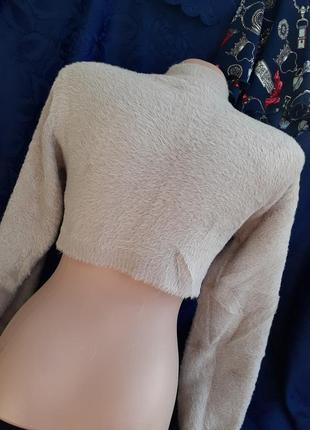 Лебяжий пух! 🦢 мокко свитер укороченный с рукавом горловина искусственный мех кофта полувер3 фото
