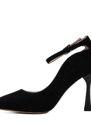 Туфли женские черные замшевые с ремешком 2254т5 фото