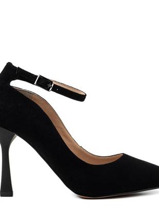 Туфлі жіночі чорні замшеві з ремінцем 2254т6 фото