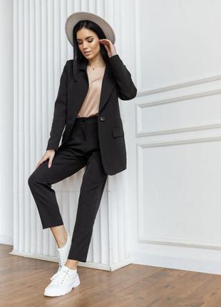 Костюм двойка женский брючный, пиджак однобортный брюки классический деловой офисный качество черный3 фото