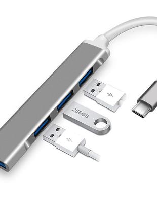 Хаб (концентратор) dellta с-809 usb type c на 4 usb 3.0 silver (6253)