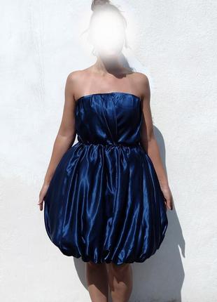 Эксклюзивное пышное массивное синее атласное платье copenhagen9 фото