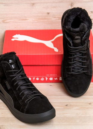 Puma black leather чорний, зимове взуття