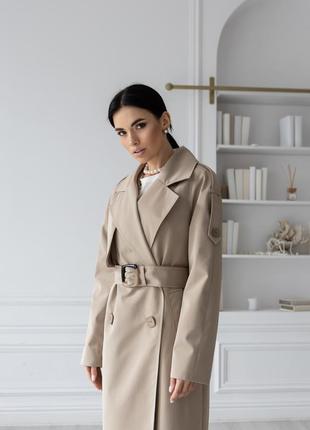 Женский легкий котоновый хлопковый бежевый тренч, плащ длинный бежевый женский