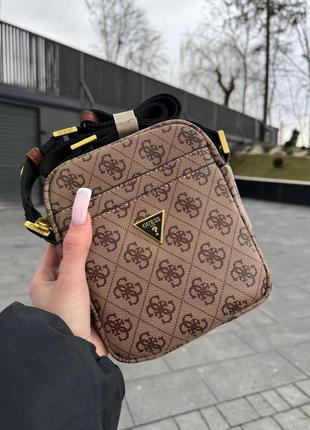 Сумка guess оригінал чорна/коричнева невеликого розміру чоловіча/жіноча, бананка барсетка сумка купити