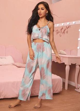 Піжама жіноча з принтом топ + брюки вільного покрою