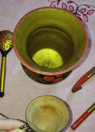 Винтаж! хохлома деревянная посуда народное искусство/ваза/стакан/ложки8 фото
