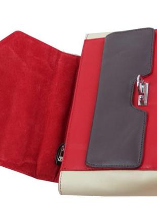 Женская кожаная сумка красная с бежевым5 фото