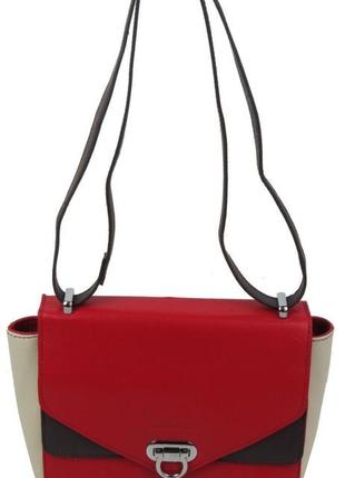 Женская кожаная сумка красная с бежевым3 фото